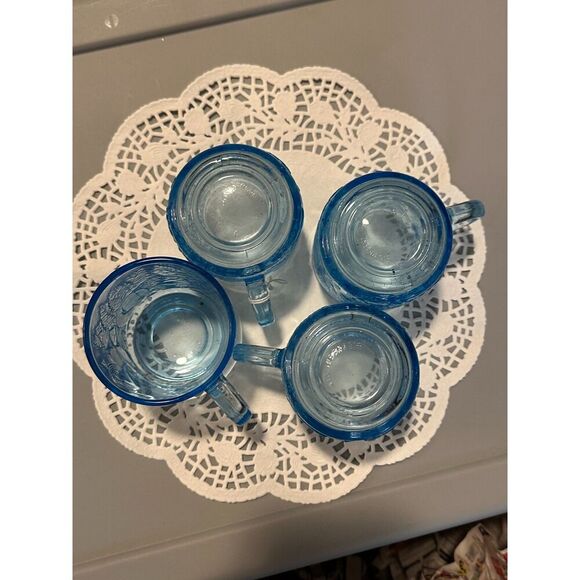 Vintage Kig Indonesia Glass Mugs - Set of 4, Ice Blue, Embossed Fruit GREAT USED - Picture 9 of 9